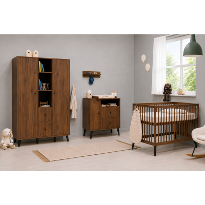 Bopita Ledikant 60 x 120 - Commode - 2‑Deurskast XL - Zara - Walnoot